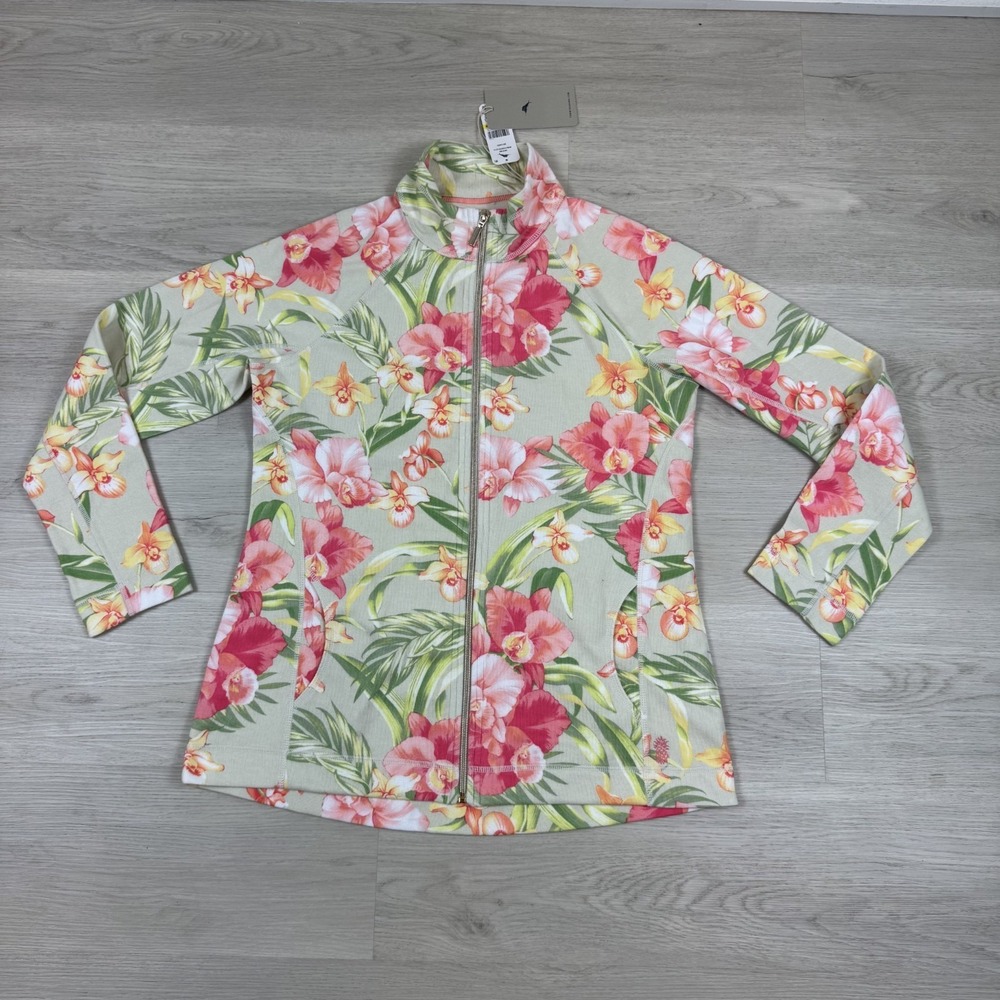 Tommy Bahama Aruba Full Zip Sweatshirt Womens Medium Floral Fleur De Lei